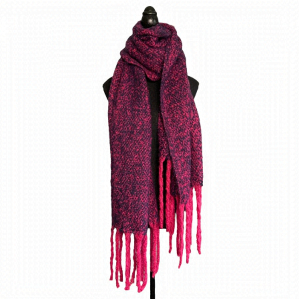 Chunky Oversized Knit Blanket Scarf Pink Purple Speckled Winter Shawl Wrap